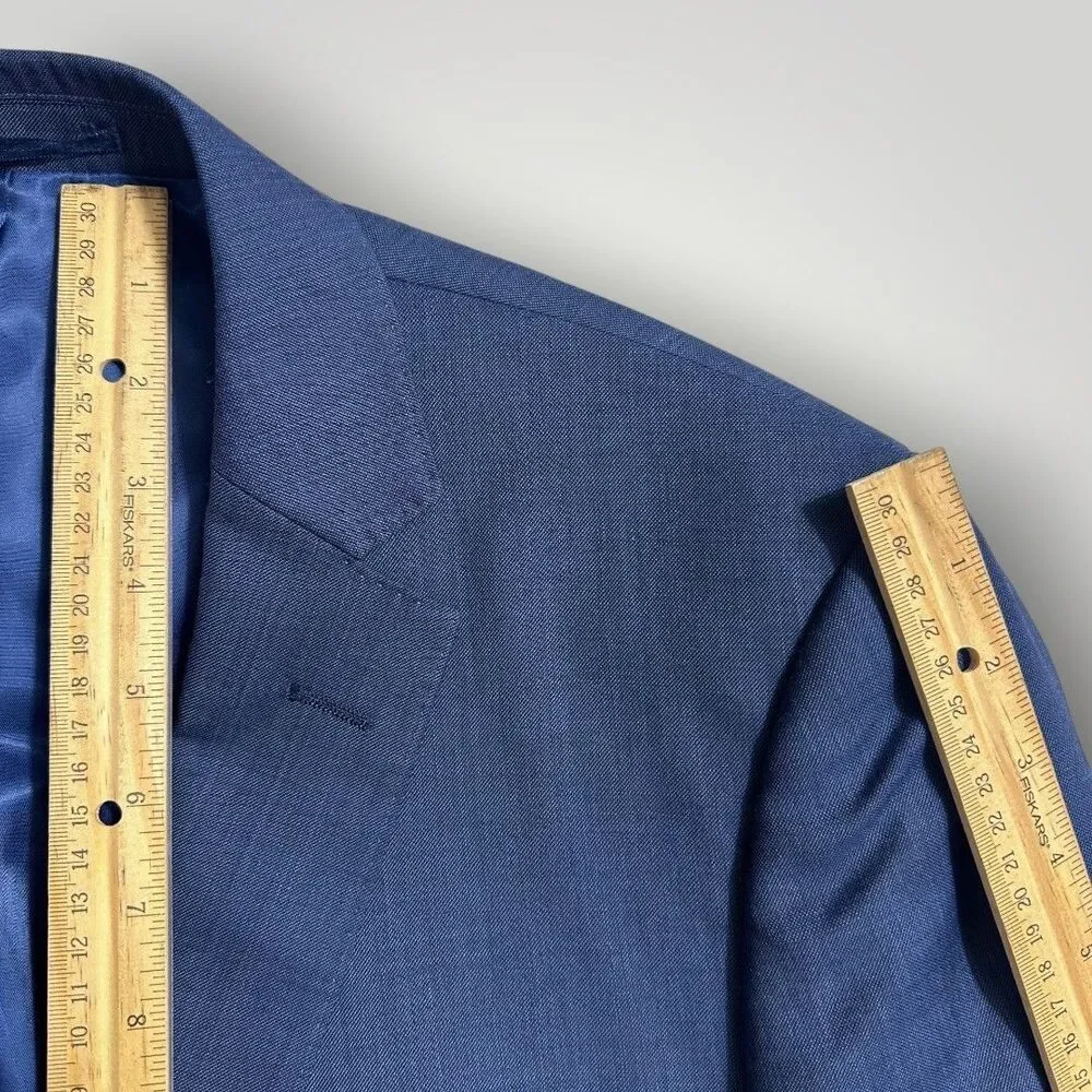 RENOIR Mens Blazer 42R Sport Coat Two Button Jacket Stretch Wool Blue Slim fit